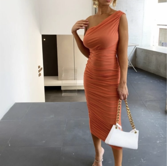 One Shoulder Ruched Bodycon Dresses
